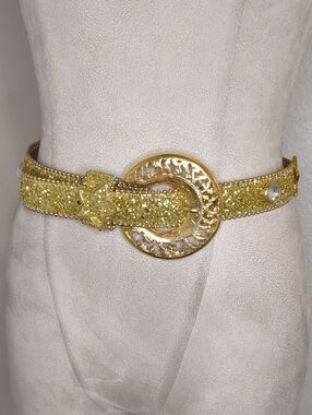 Vintage 90s Leatherock Gold Glitter Belt Star Accent Western Cowgirl Sz Small